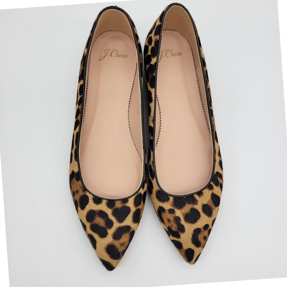 J.Crew Leopard Print Calf Hair Pointed Toe Flats Brown Black Tan Size 8 - 8.5 - Picture 3 of 8